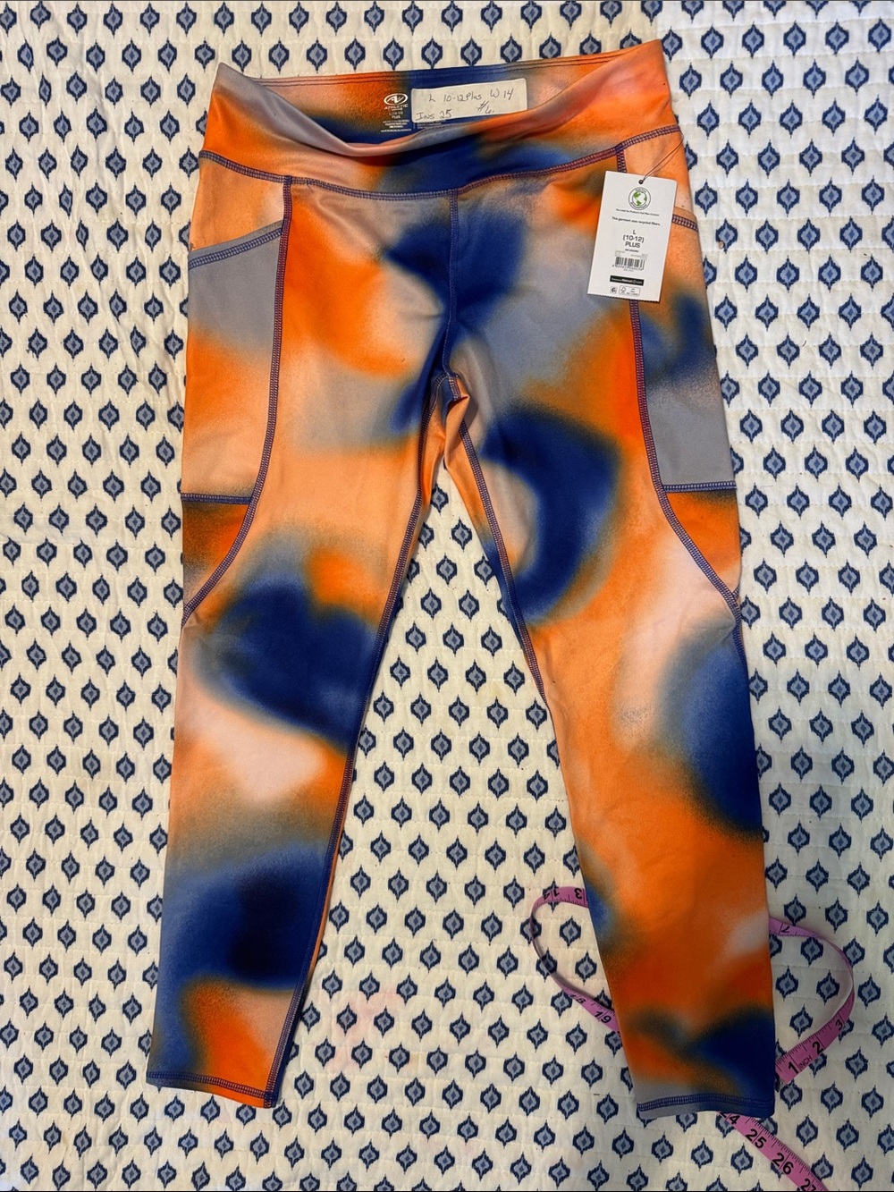 Athletic works 10-12 plus youth Leggings - Orange & Navy Tie-Dye